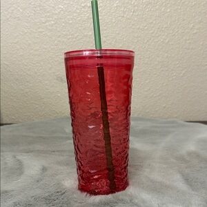 Starbucks Red Textured Tumbler with Green Straw